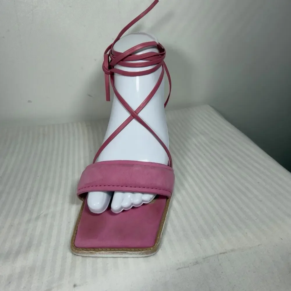 Jacquemus Pink Suede Ankle Tie Block Heel Sandals Size 8 UK 39 - Picture 9 of 15